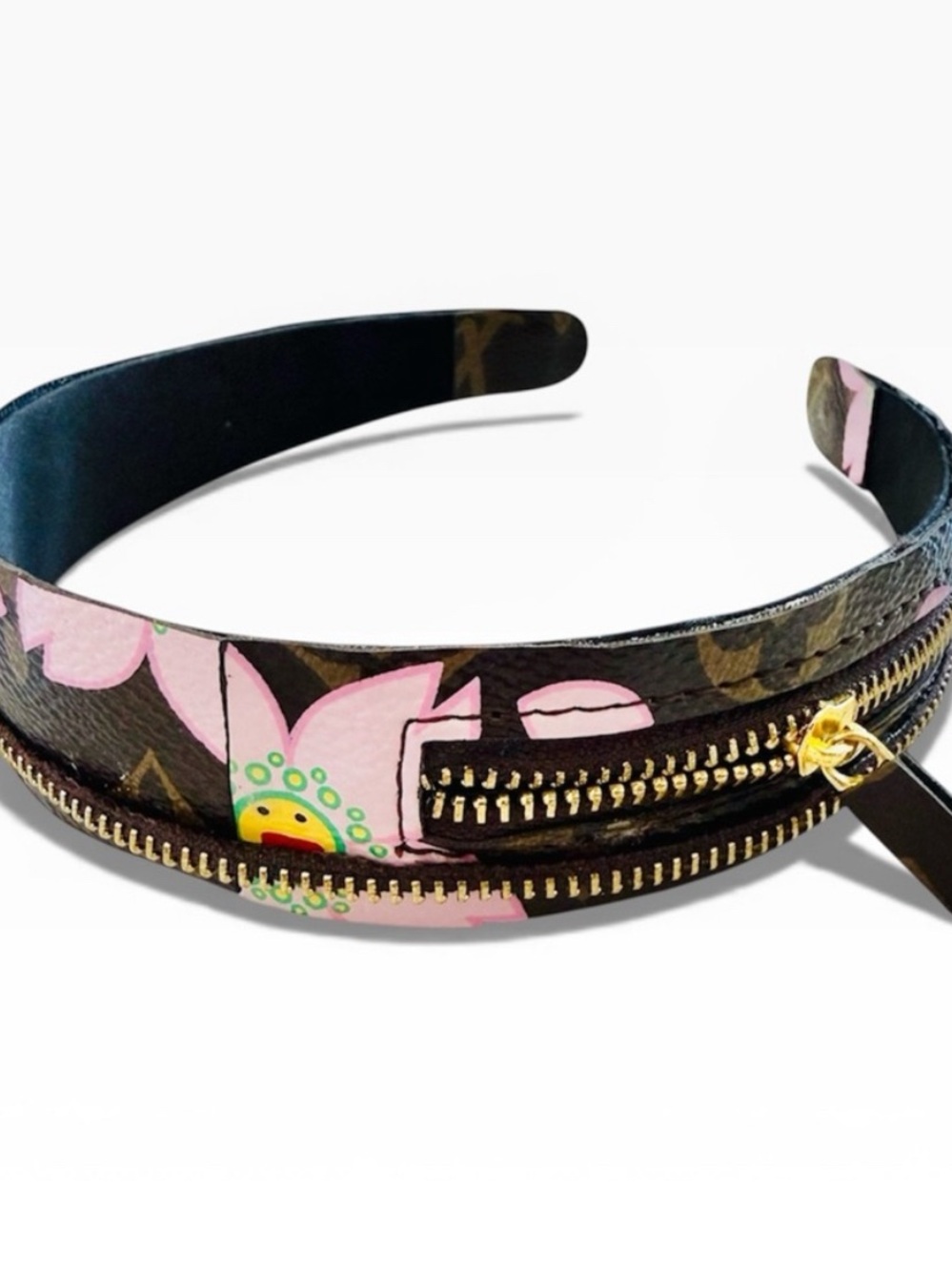 Designer-Inspired Pink Floral Zipper Headband